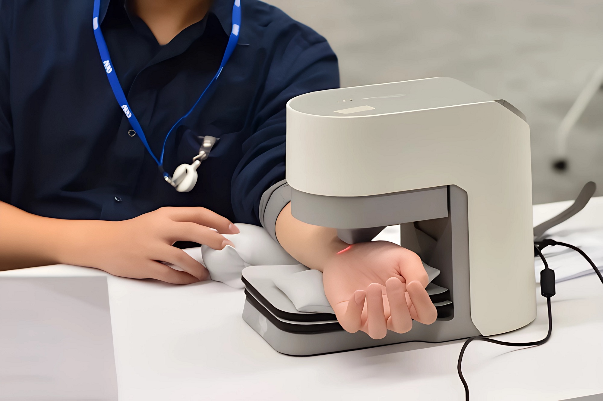 友達耘康中醫數位化檢測解決方案之脈象檢測系統採用高靈敏多點式壓力感測器，可真實還原「寸、關、尺」三部脈象量測結果