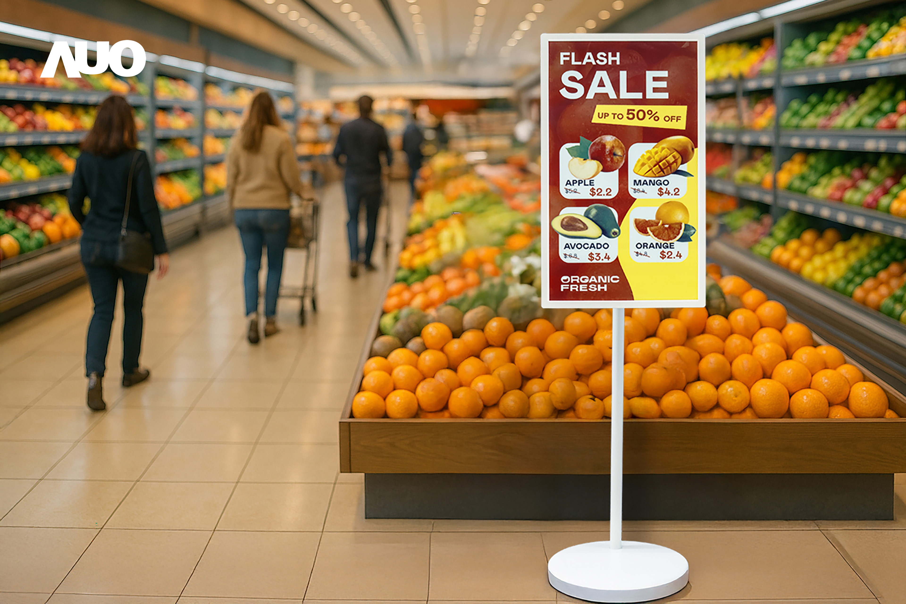 达擎首亮相低功耗、全彩的〝aecoPost电子纸解决方案〞，仅在更新画面时需要微量的电力驱动，无需布建电线的便捷设计，使其可灵活应用、随意置放，并可透过云端或行动装置app，轻松管理及排程广告内容，晋升店头营销利器。